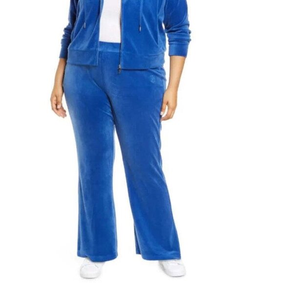 Juicy Couture Pant Womens 1X Blue Track Velour 90’s Pull On Casual Plus Size - Picture 2 of 7